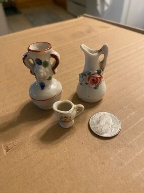 Vintage Hand Painted Porcelain Pitcher Vase Cup Japan